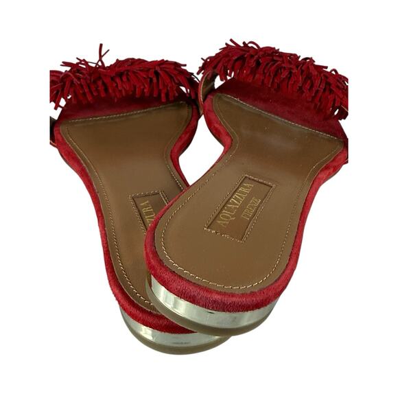 NEW Aquazzura Wild Thing Red Suede Fringe Slide Flats EU 37.5 - Picture 8 of 9